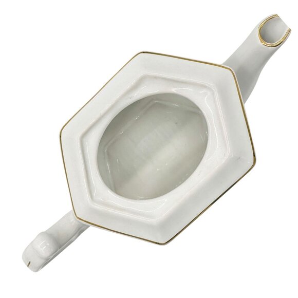 Vtg Kernewek Teapot w Lid English Bone China Hexagonal White w Purple Florals - Picture 5 of 9